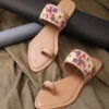 AXIUM Women's Embroidered Slip On Flip Flop Ethnic Flats (NUDE BEIGE)