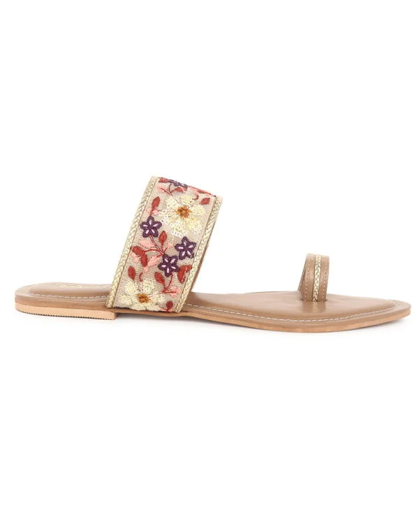 AXIUM Women's Embroidered Slip On Flip Flop Ethnic Flats (NUDE BEIGE) - Image 3