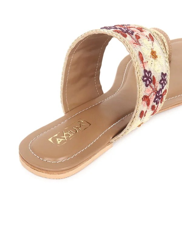 AXIUM Women's Embroidered Slip On Flip Flop Ethnic Flats (NUDE BEIGE) - Image 4