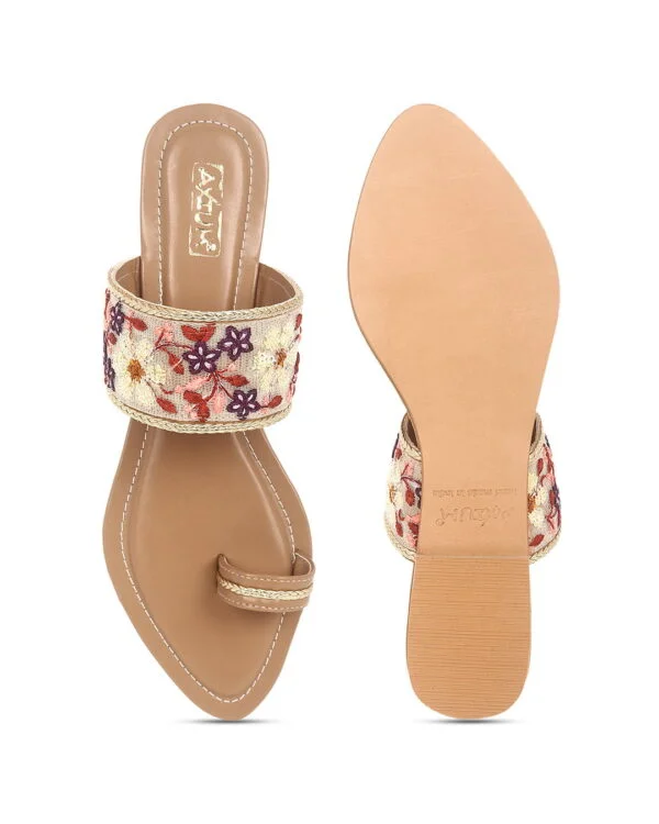 AXIUM Women's Embroidered Slip On Flip Flop Ethnic Flats (NUDE BEIGE) - Image 5