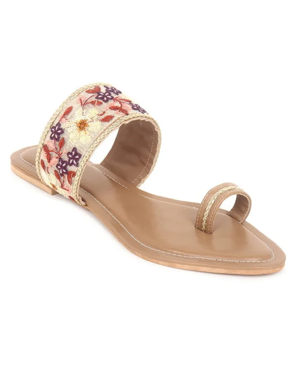 AXIUM Women's Embroidered Slip On Flip Flop Ethnic Flats (NUDE BEIGE) - Image 6