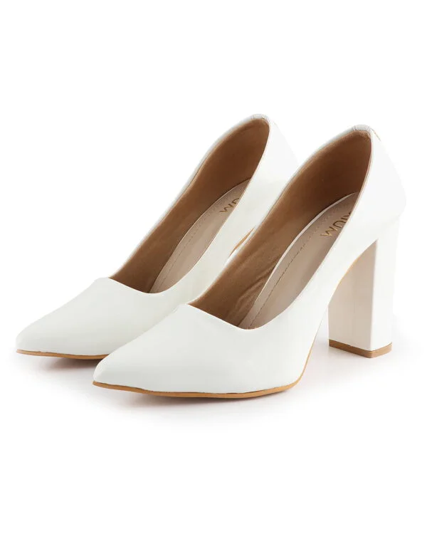 AXIUM White Women Pointed-Toe Block Heel Pumps 4Inch (BLY172) - Image 5