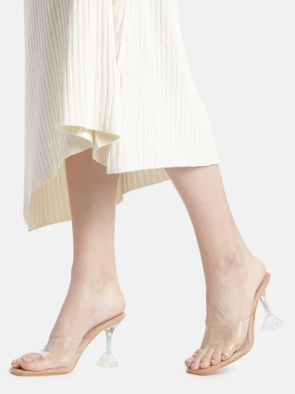 AXIUM Nude Biege Transparent (Clear) Hourglass Heels , 3.5Inch
