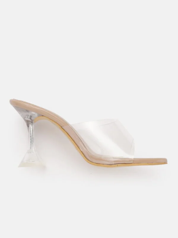 AXIUM Nude Biege Transparent (Clear) Hourglass Heels , 3.5Inch - Image 3