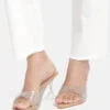 AXIUM Nude Biege Embellished Transparent (Clear) Hourglass Heels , 3.5Inch