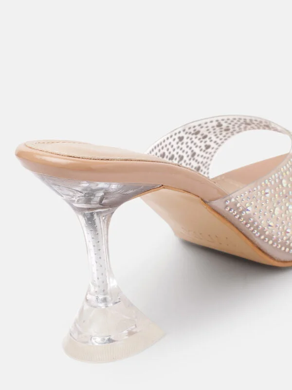 AXIUM Nude Biege Embellished Transparent (Clear) Hourglass Heels , 3.5Inch - Image 5