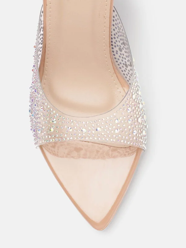 AXIUM Nude Biege Embellished Transparent (Clear) Hourglass Heels , 3.5Inch - Image 6