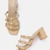 AXIUM Embellished Beige Block Heels  , 2.5-Inch (SAN210) - Image 2