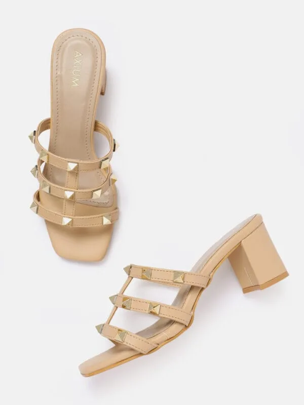 AXIUM Embellished Beige Block Heels  , 2.5-Inch (SAN210) - Image 2