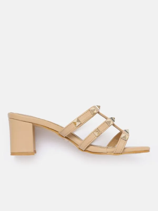 AXIUM Embellished Beige Block Heels  , 2.5-Inch (SAN210) - Image 3