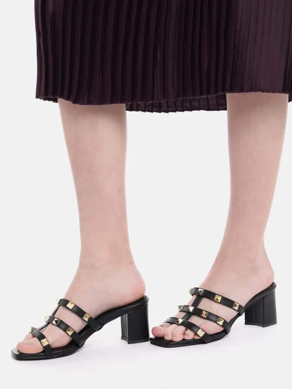 AXIUM Embellished Black Block Heels  , 2.5-Inch (SAN210)
