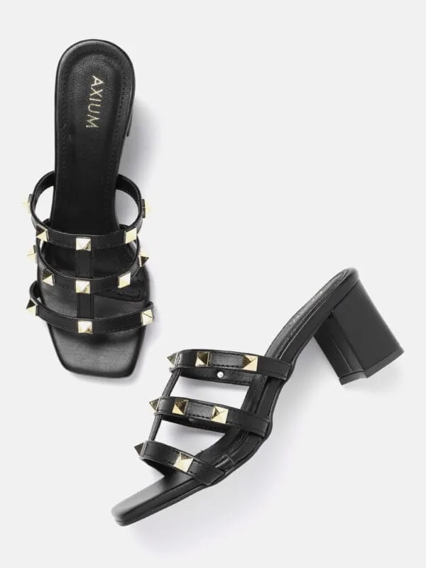AXIUM Embellished Black Block Heels  , 2.5-Inch (SAN210) - Image 2