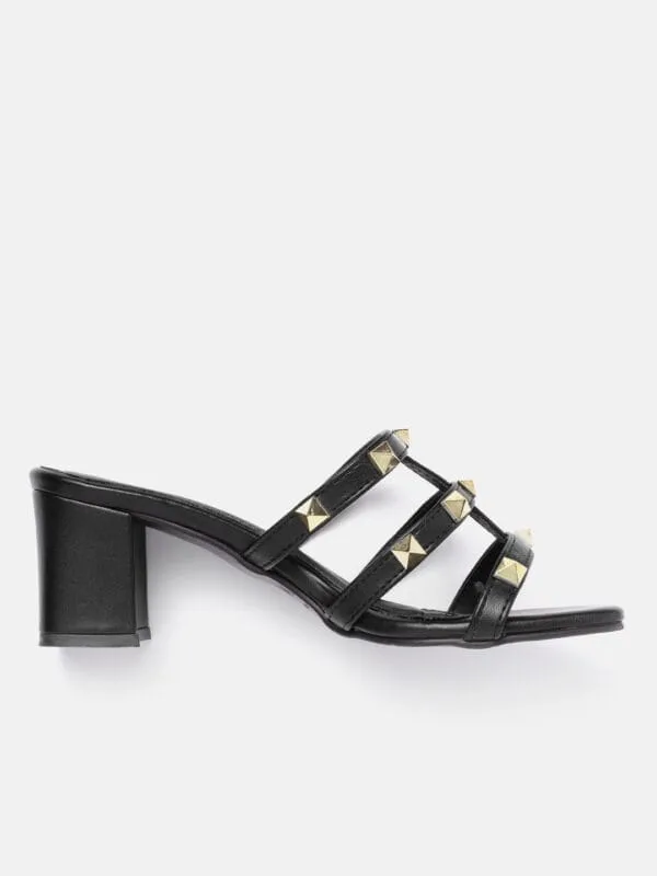 AXIUM Embellished Black Block Heels  , 2.5-Inch (SAN210) - Image 3