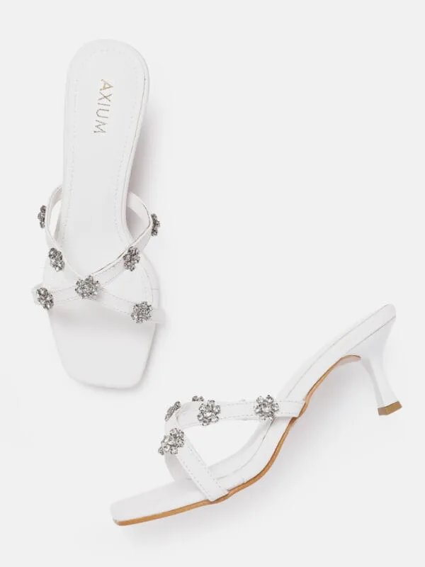 AXIUM Stone Embellished WHITE Heels  , 2.5-Inch (SAN211) - Image 2