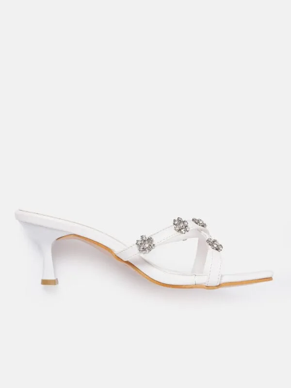 AXIUM Stone Embellished WHITE Heels  , 2.5-Inch (SAN211) - Image 3