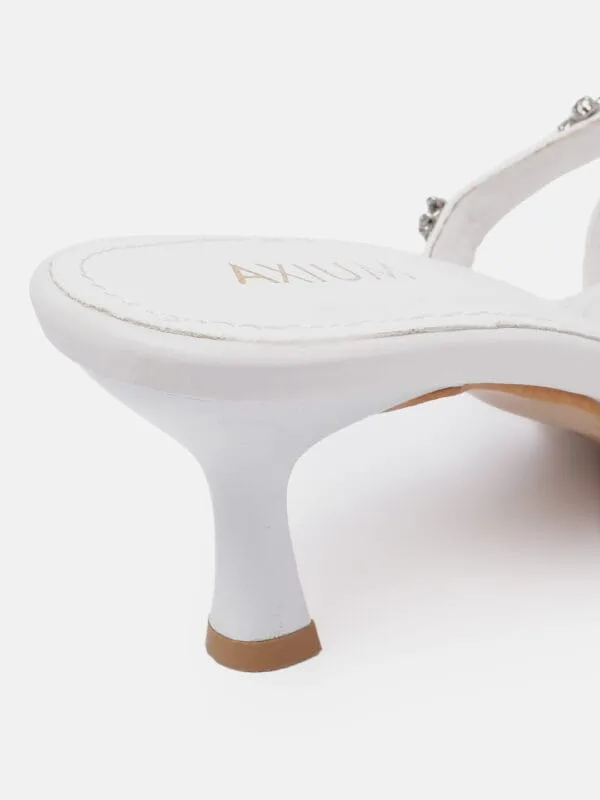 AXIUM Stone Embellished WHITE Heels  , 2.5-Inch (SAN211) - Image 5