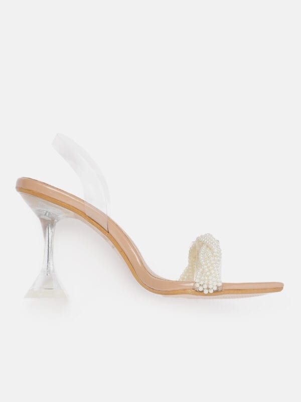 AXIUM Pearl Embellished Beige Transparent (Clear) Hourglass Heels  , 3.5-Inch (SAN212) - Image 4