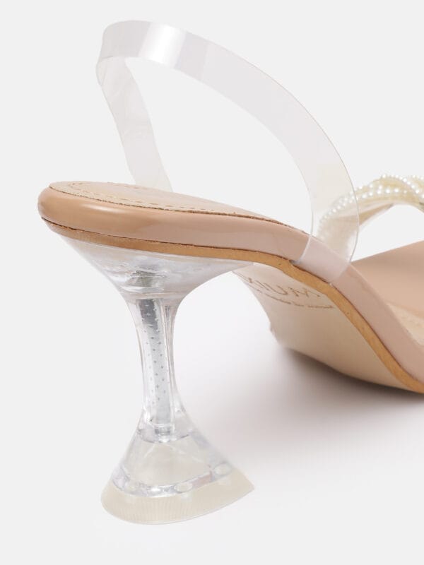 AXIUM Pearl Embellished Beige Transparent (Clear) Hourglass Heels  , 3.5-Inch (SAN212) - Image 6