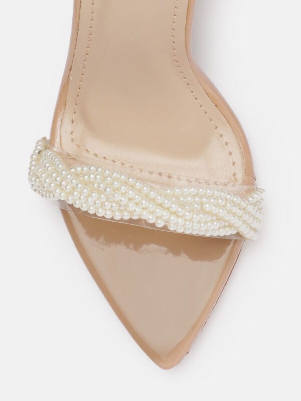 AXIUM Pearl Embellished Beige Transparent (Clear) Hourglass Heels  , 3.5-Inch (SAN212) - Image 3