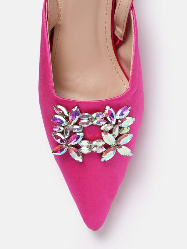 AXIUM Women's Magenta Pink Satin Embellished Heel Pumps, 2inch (BLY219) - Image 4