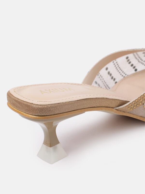 AXIUM Women's Antique Gold knitted Embellished Heel Mules, 2inch (BLY220) - Image 4