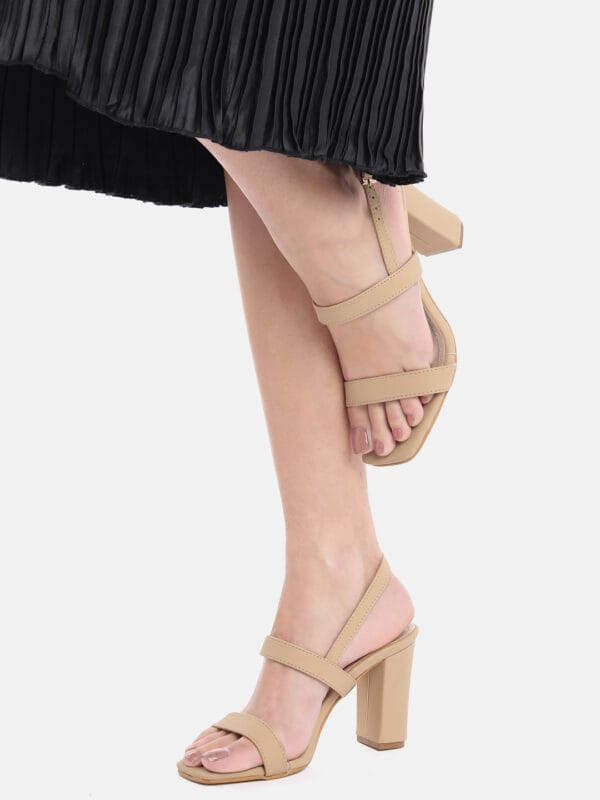 AXIUM Women's Beige Block Heel Sandals  , 3.5-Inch (SAN216)