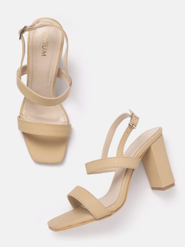 AXIUM Women's Beige Block Heel Sandals  , 3.5-Inch (SAN216) - Image 3