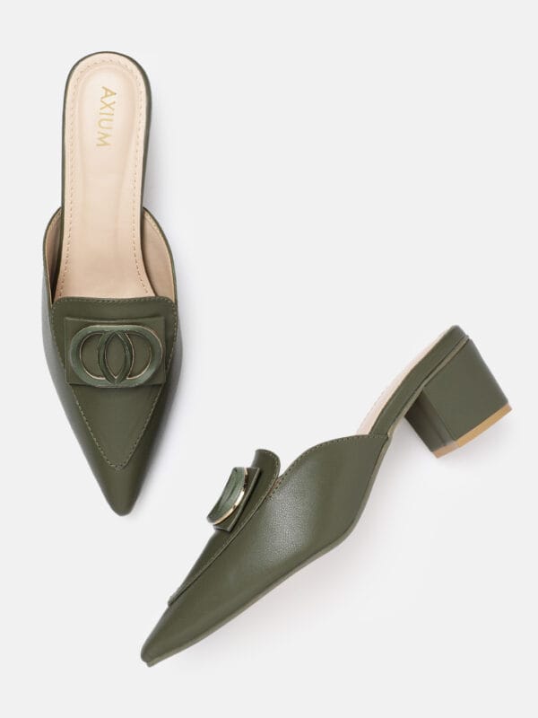 AXIUM Women's Green Buckle Detail Block Heeled Mules , 2inch (BLY222) - Image 2