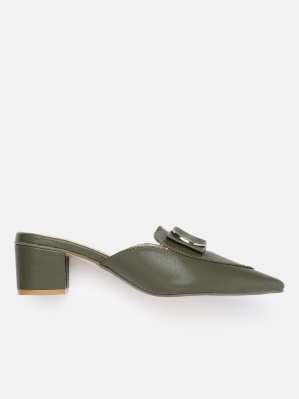 AXIUM Women's Green Buckle Detail Block Heeled Mules , 2inch (BLY222) - Image 3
