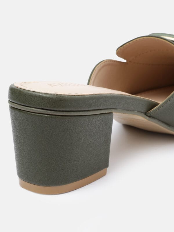 AXIUM Women's Green Buckle Detail Block Heeled Mules , 2inch (BLY222) - Image 5