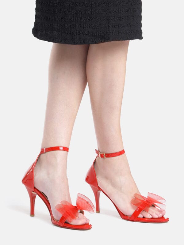 AXIUM Women's Red Ankle-cuff pencil Bow Heels, 3.5-Inch (SAN228)