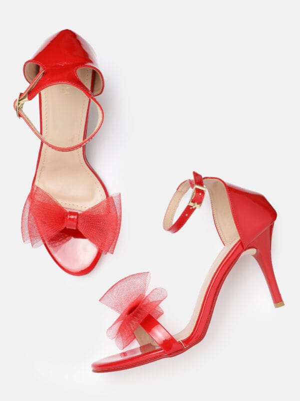 AXIUM Women's Red Ankle-cuff pencil Bow Heels, 3.5-Inch (SAN228) - Image 2